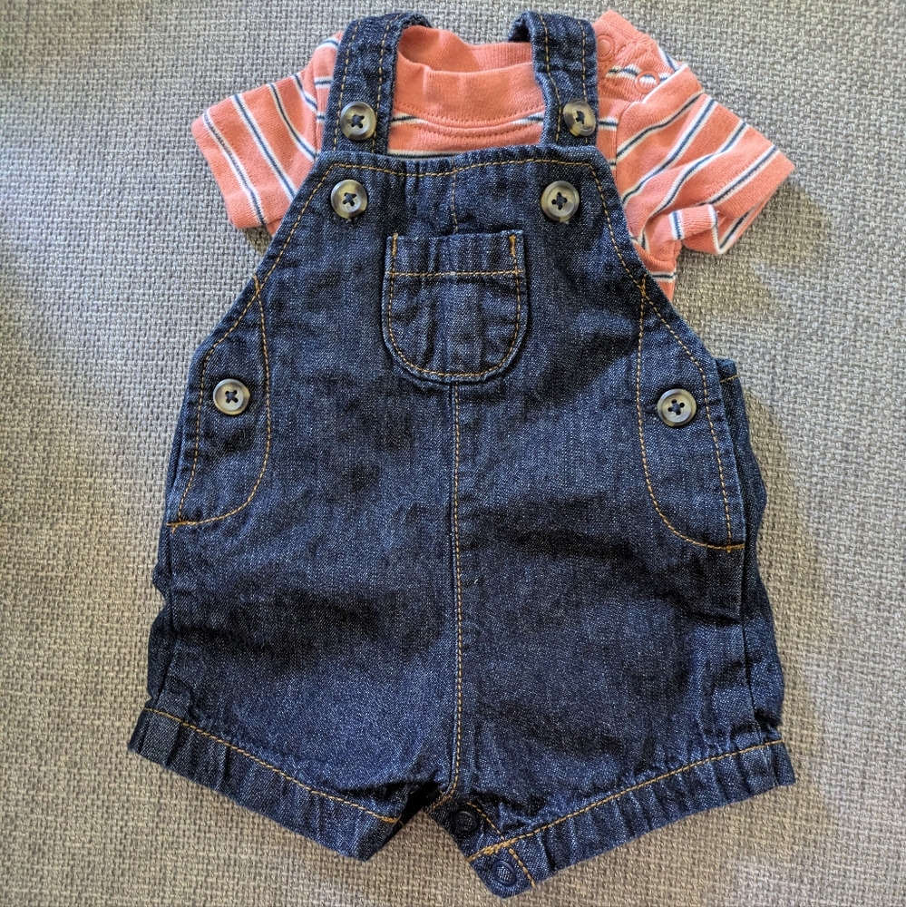 Carter's Dark Blue Overalls with Striped Shirt